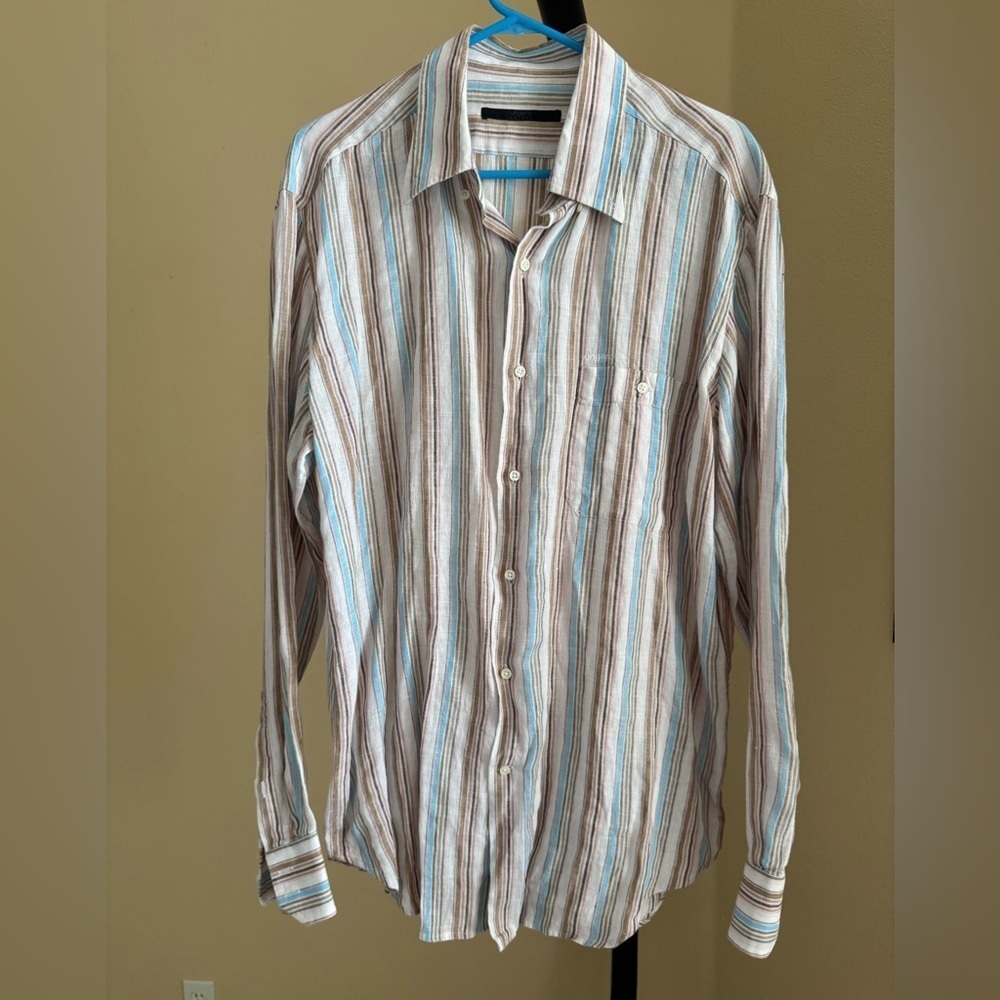 Cream Blue Striped Button Down Shirt
